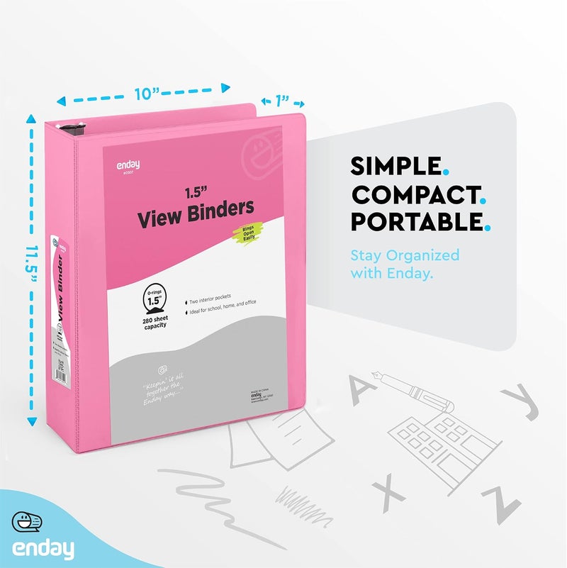 Enday 3 Ring Binder 1.5 Inch Pink, 1 ½ inch Binder Clear View Cover with 2 Inside Pockets, Colored School Supplies Office and Home – by - Image 4